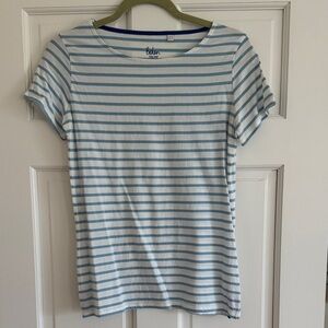 Boden Light Blue and White Striped Crew Tee